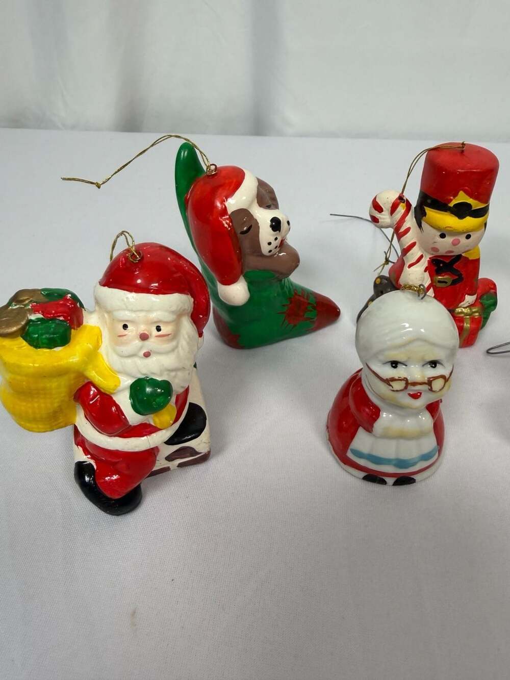 Vintage Ceramic Christmas Ornaments Set of 10 Handpainted Holiday Figures - Picture 2 of 6